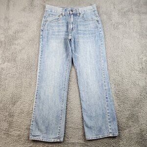 Men's Straight Leg Relaxed Faded Whiskered Blue Denim Jeans Size 30x30 Cotton